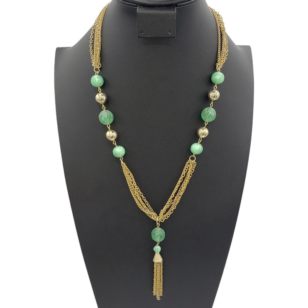 VINTAGE GREEN and GOLD TURKISH TASSEL NECKLACE